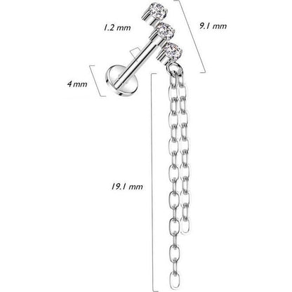 Titanio Colgante con cadena y 3 circonitas Rosca interna Labret