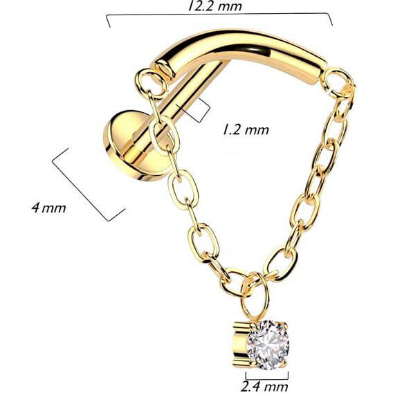 Titanio Colgante Circonita y Cadena  Rosca interna Labret