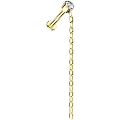 Titanium Labret chain dangle zirconia Internally Threaded