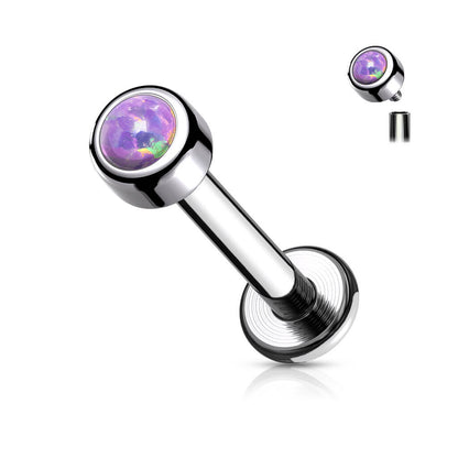 Titanium Labret Opal Round Silver Internally Threaded