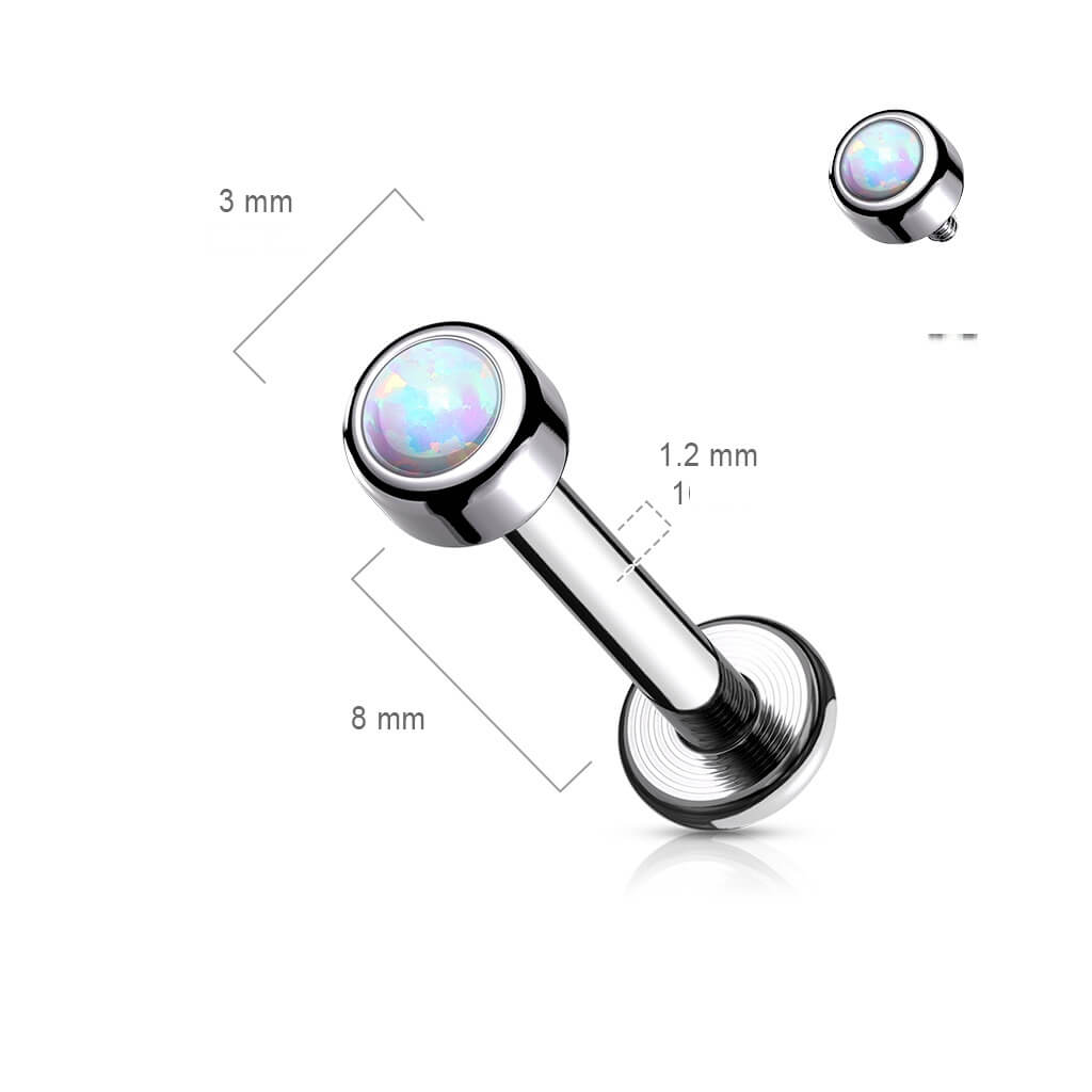 Titanium Labret Opal Round Silver Internally Threaded