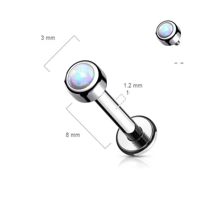 Titanium Labret Opal Round Silver Internally Threaded