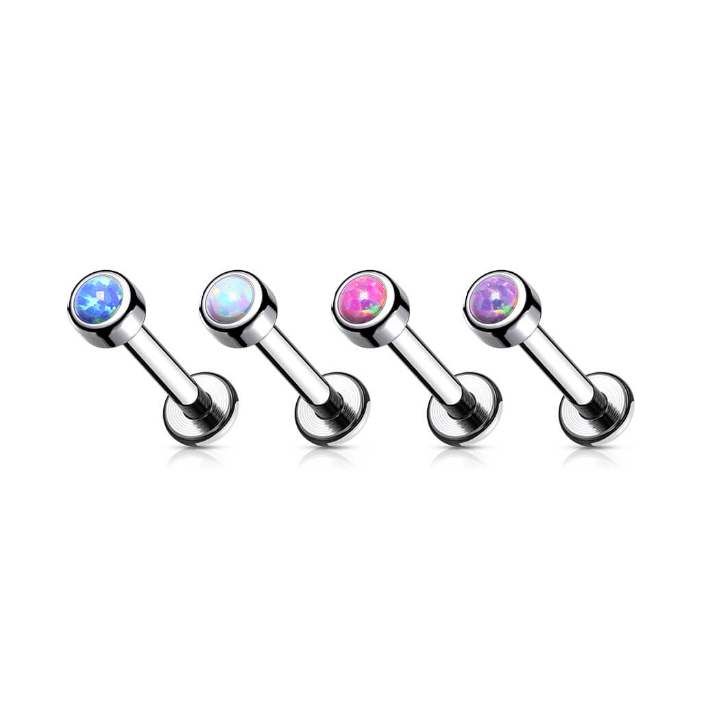 Titanium Labret Opal Round Silver Internally Threaded