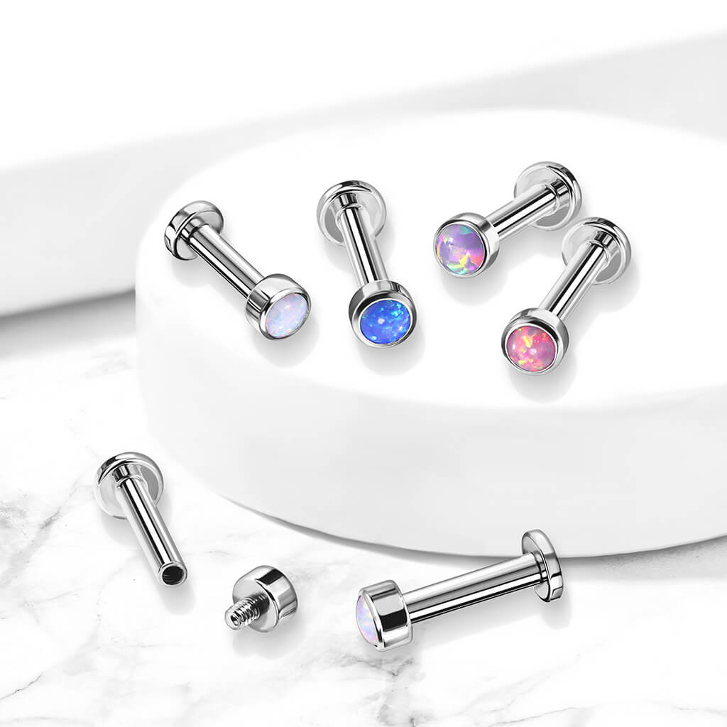 Titanium Labret Opal Round Silver Internally Threaded