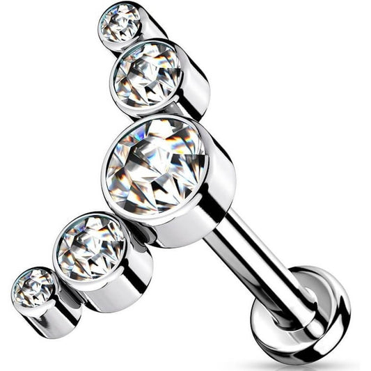 Titanio Labret 5 cilindri argento con zirconi Filettatura Interna