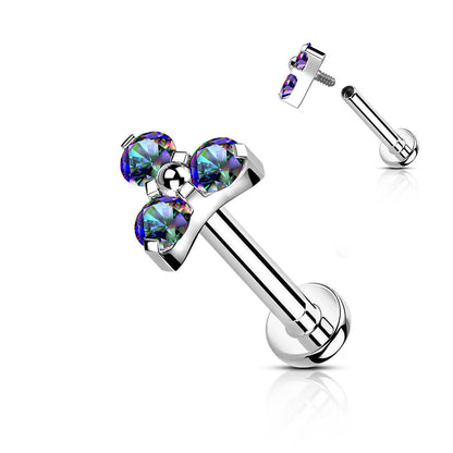 Titanium Labret Triangle Zirconia Silver Internally Threaded