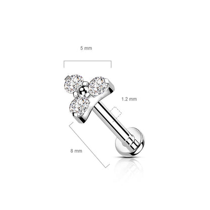 Titanium Labret Triangle Zirconia Silver Internally Threaded