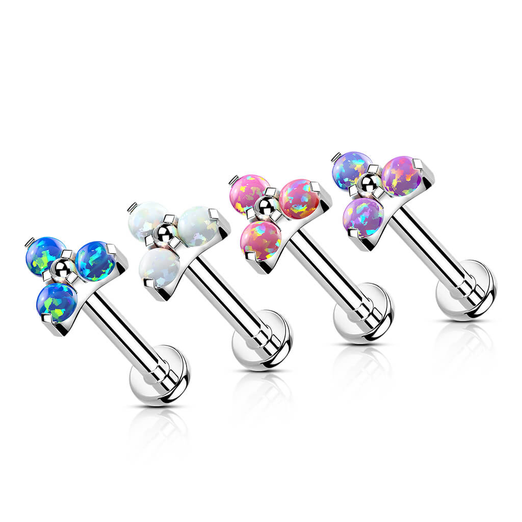 Titanium Labret Triangle Opal Silver Internally Threaded