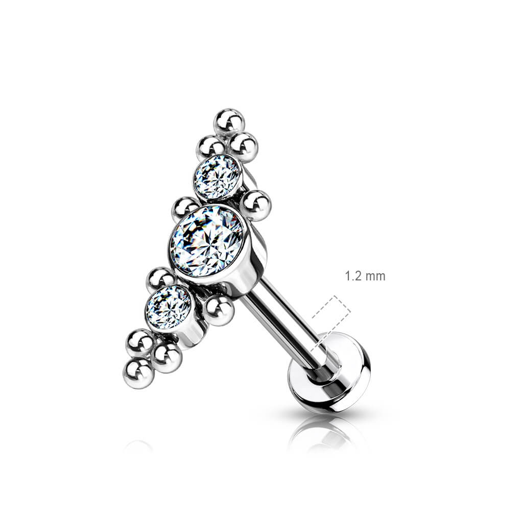 Titanio Labret 3 cilindri d´argento con zirconi Filettatura Interna