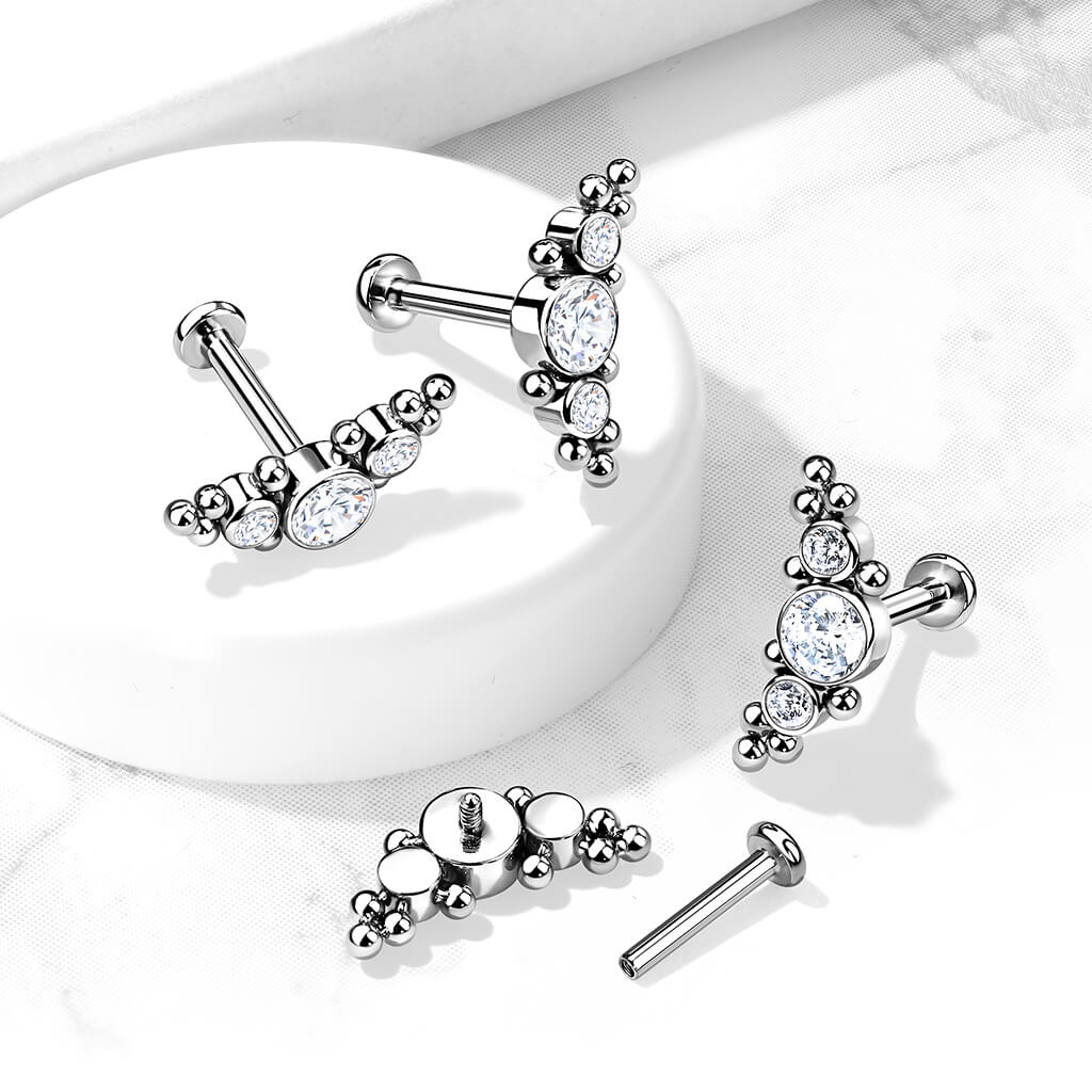 Titanio 3 Circonita Plana Plata Rosca interna Labret