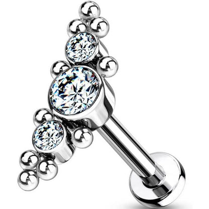 Titanio Labret 3 cilindri d´argento con zirconi Filettatura Interna