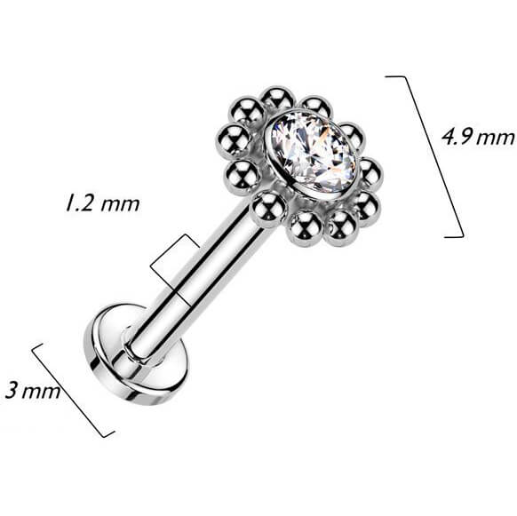 Titane Labret Billes Perlées Zircone Filetage Interne