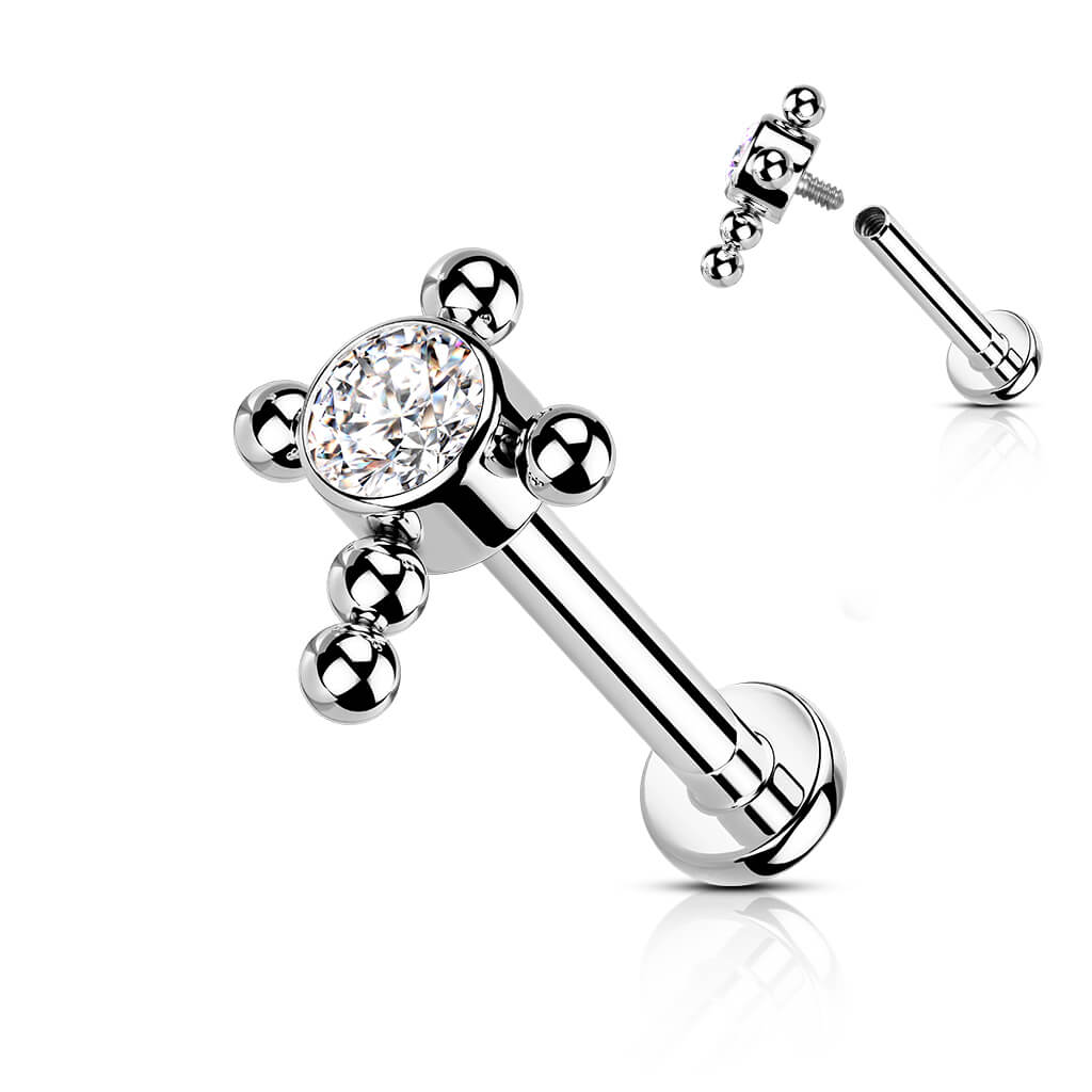 Titanium Labret Cross Zirconia Internally Threaded