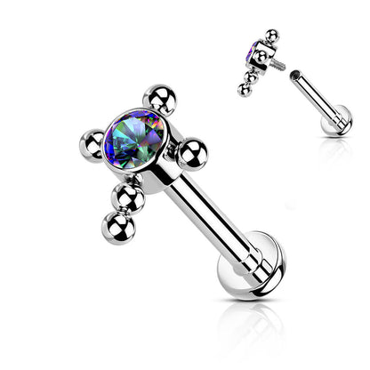 Titanium Labret Cross Zirconia Internally Threaded