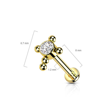 Titanium Labret Cross Zirconia Internally Threaded