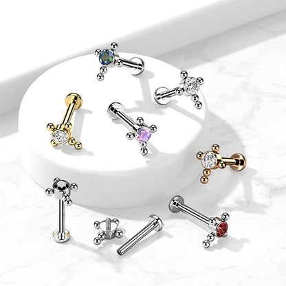 Titanium Labret Cross Zirconia Internally Threaded