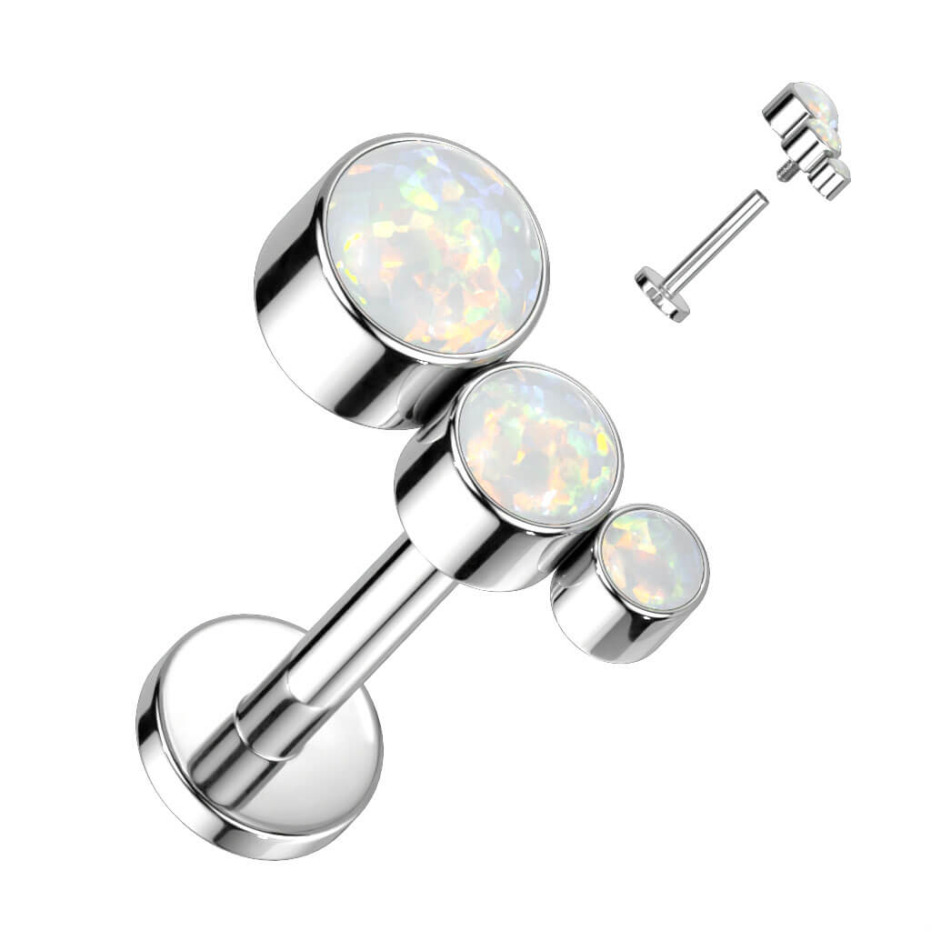 Titane Labret 3 Opales Argent Filetage Interne