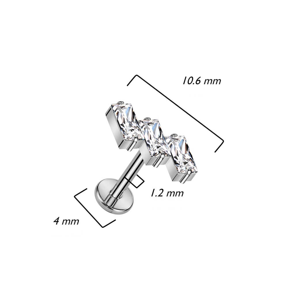 Titanio 3 Circonitas Baguette Rosca interna Labret