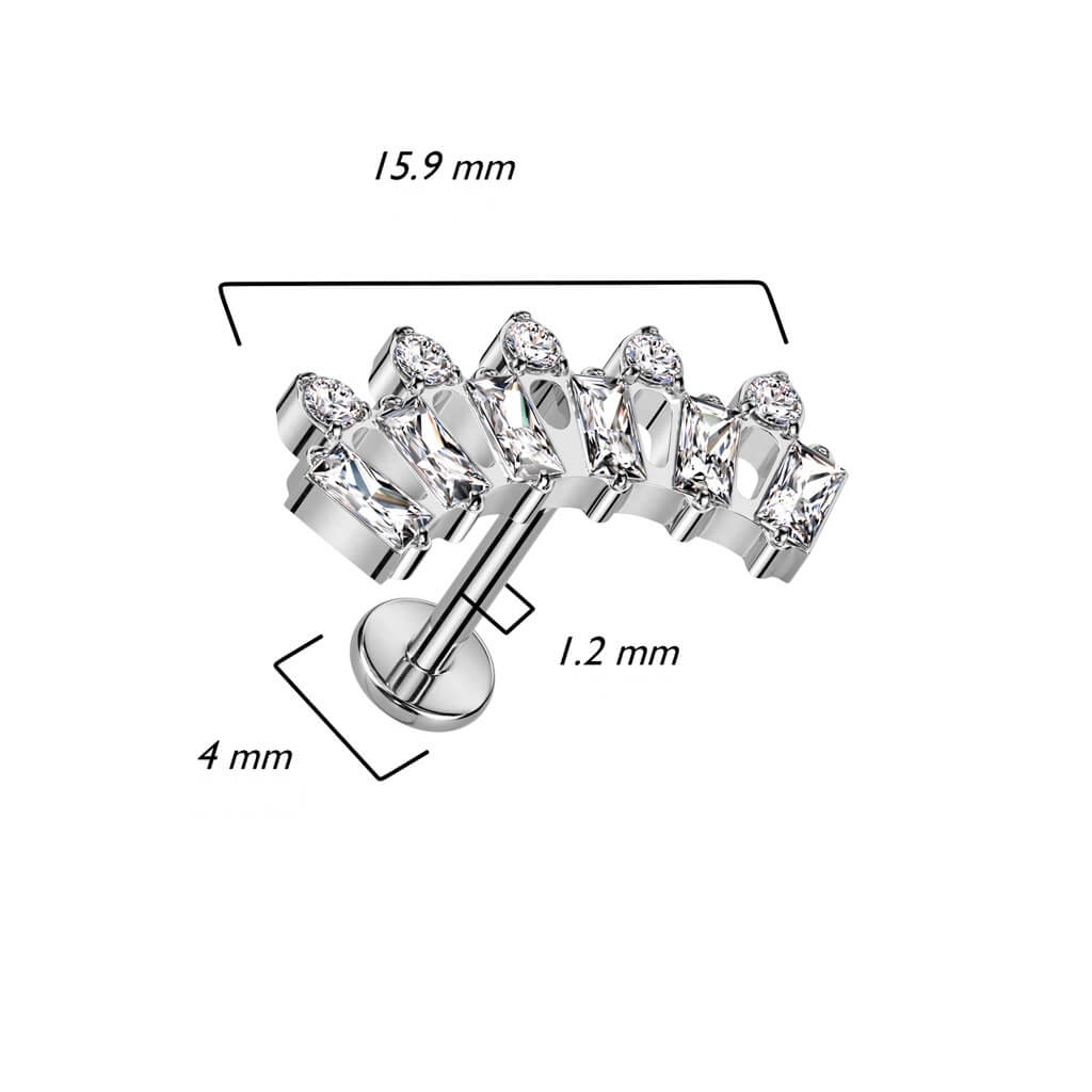 Titanium Labret Baguette Zirconia Internally Threaded