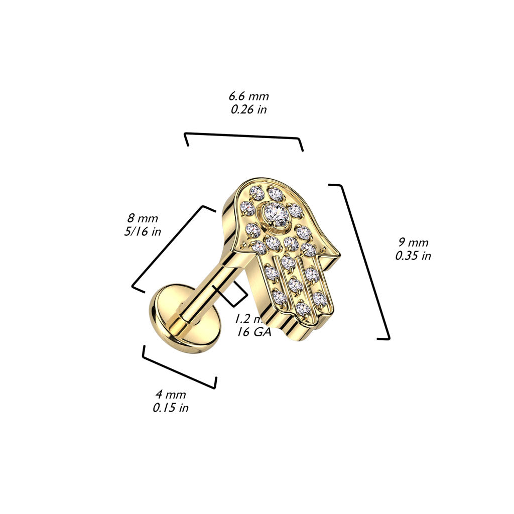 Titan Labret Hamsa Zirkonia Innengewinde