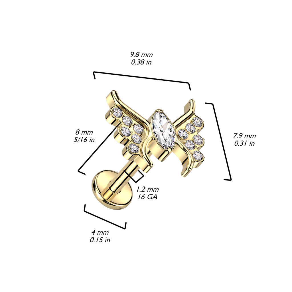 Titane Labret Papillon Zircone Filetage Interne