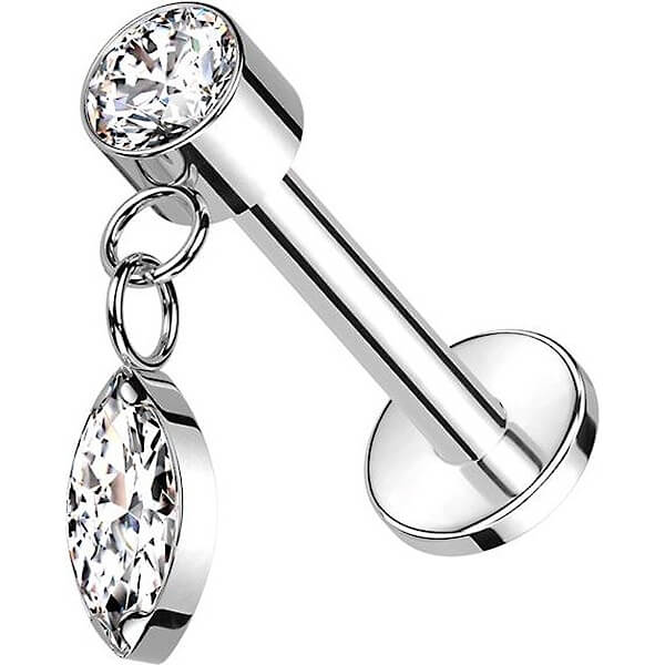 Titanium Labret Marquise Cut dangle Zirconia Internally Threaded