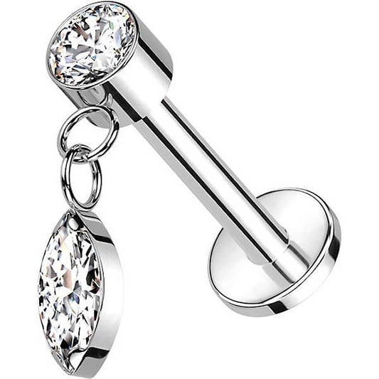 Titane Labret Zircone Pendentif Marquise Zircone Filetage Interne