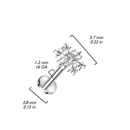 Titan Labret Schneeflocke Zirkonia Innengewinde