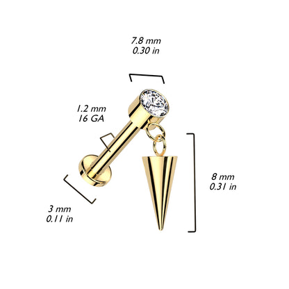 Titanium Labret Spike Zirconia Internally Threaded