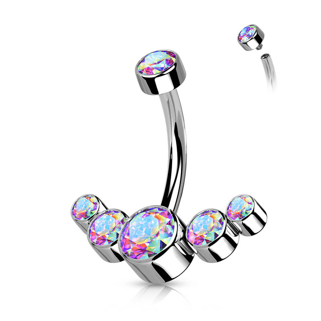 Titanio Piercing ombligo 5 Circonita Plata Rosca interna