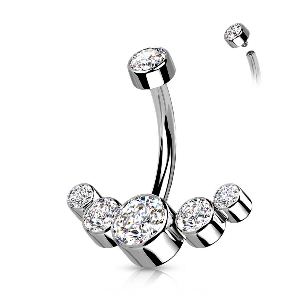 Titan Bauchnabelpiercing 5 Zirkonia Silber Innengewinde