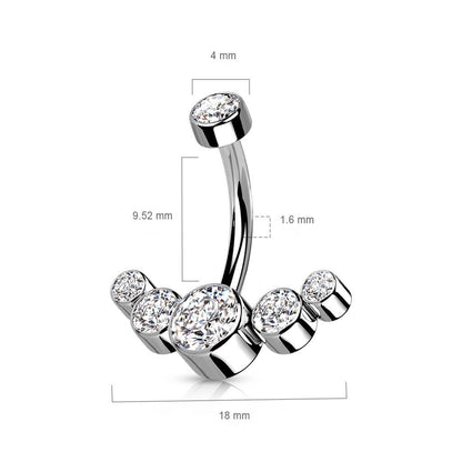 Titanio Piercing ombligo 5 Circonita Plata Rosca interna