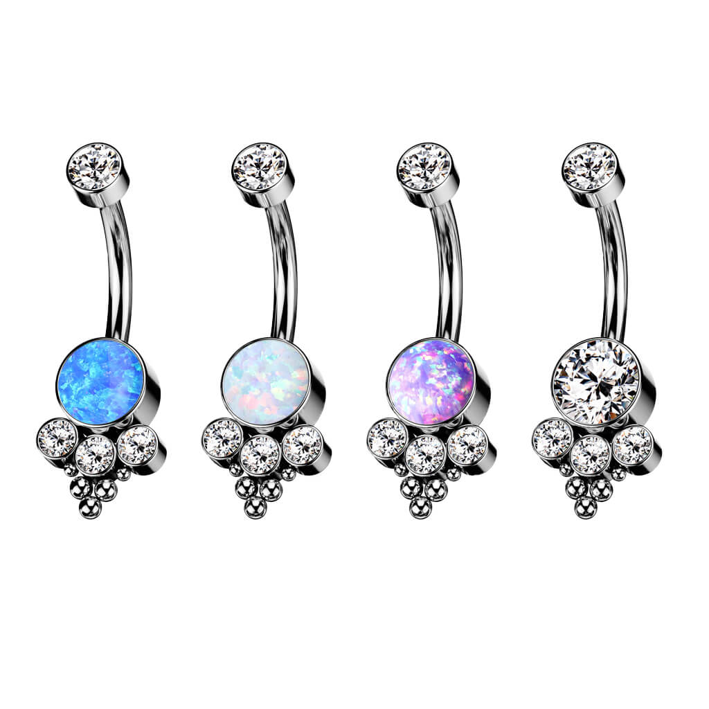 Titan Bauchnabelpiercing Zirkonia Opal Silber Innengewinde