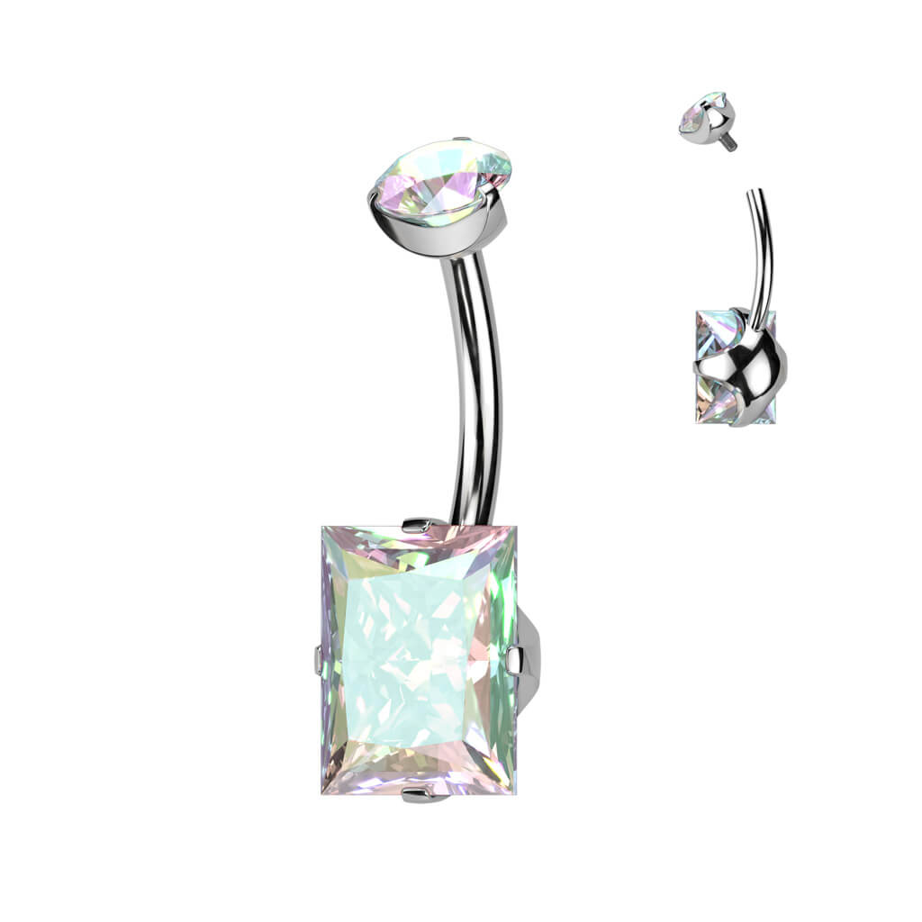 Titanium Belly Button Piercing Square Zirconia Internally Threaded