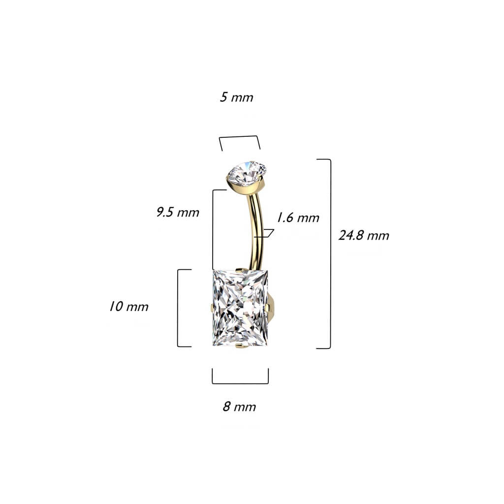 Titanium Belly Button Piercing Square Zirconia Internally Threaded