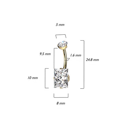 Titanium Belly Button Piercing Square Zirconia Internally Threaded