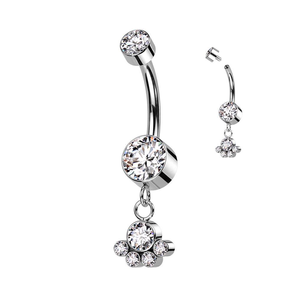 Titanio Piercing ombligo Circonita colgante Plata Rosca interna