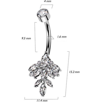 Titanio Piercing ombligo Hoja de Circonitas Marquesa Rosca interna