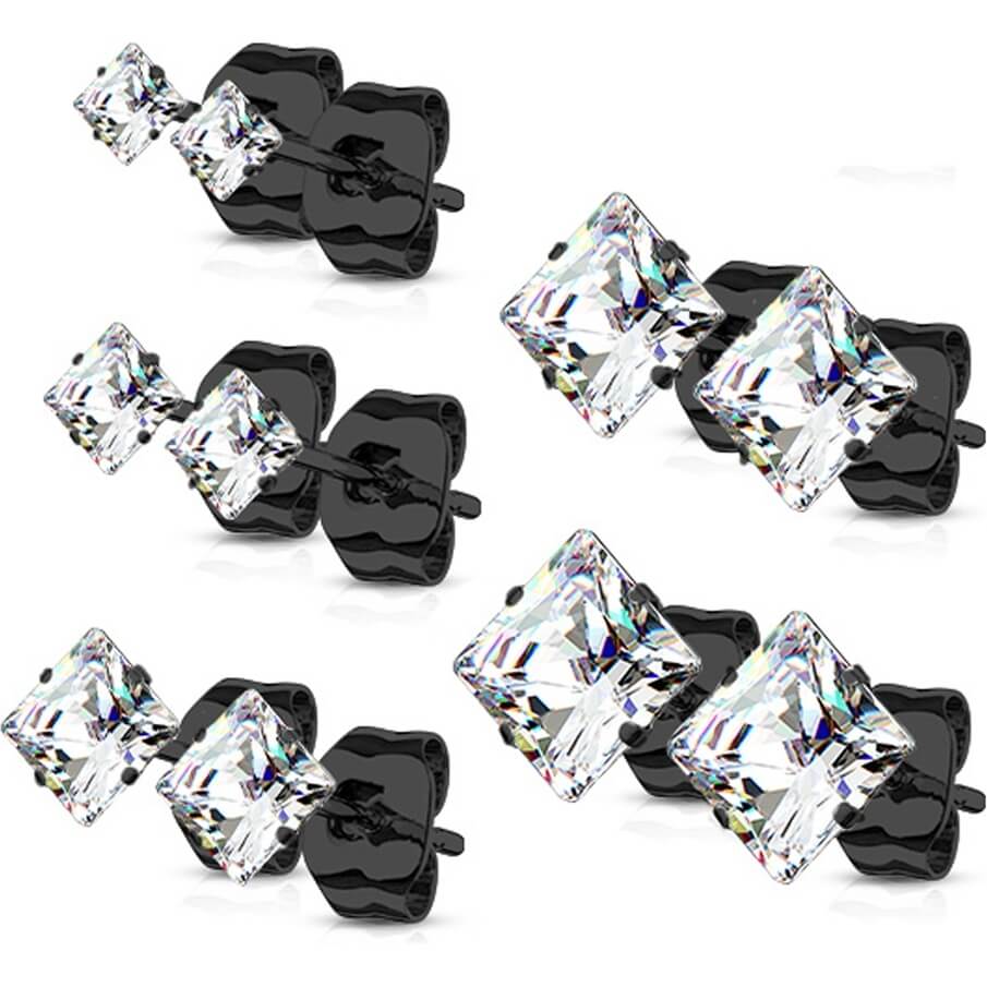 Bouton d'Oreille Zircone carrée 5 paires