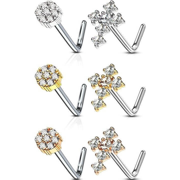 Nose L-Shape Flower Cross Zirconia