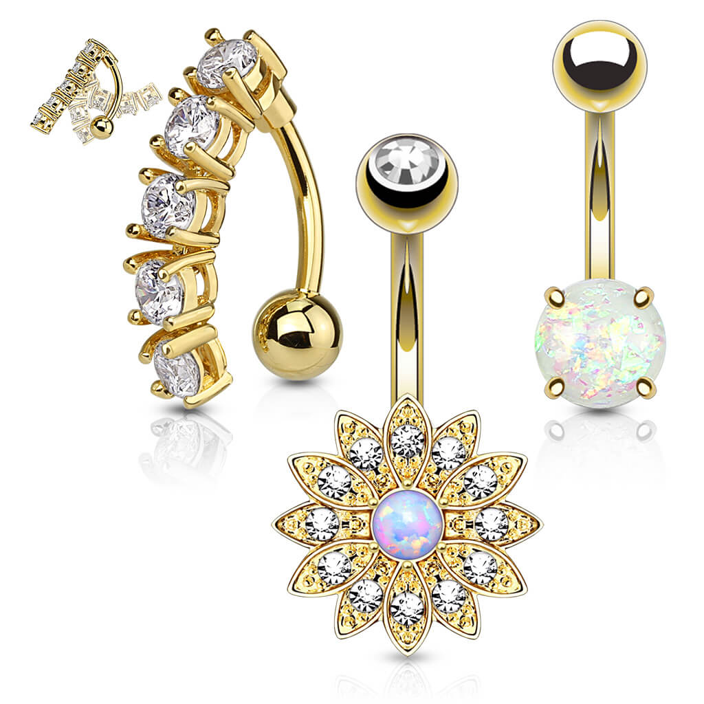 Bauchnabelpiercing Set Zirkonia Opal Gold