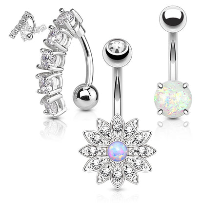 Belly Button Piercing Set Zirconia Opal Gold