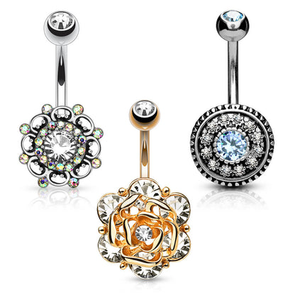 Belly Button Piercing Flower Zirconia