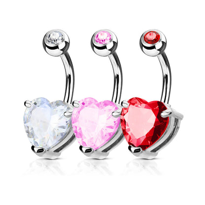 Belly Button Piercing Heart Zirconia Silver