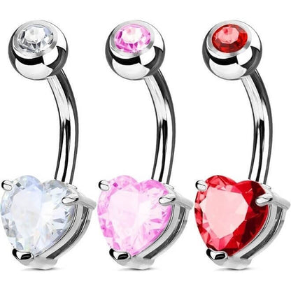 Belly Button Piercing Heart Zirconia Silver