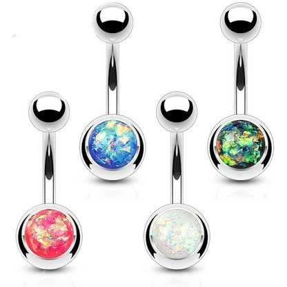 Belly Button Piercing Opal Ball Silver