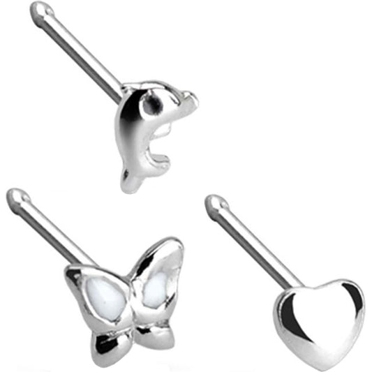 Argento 925 Stud Nasale Farfalla/cuore/delfino in argento