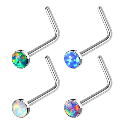 Nose L-Shape Opal Round Silver