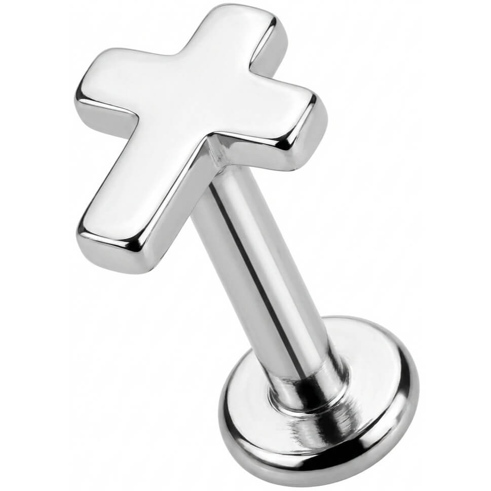 Titanium Labret Rounded Cross Shape Top Internally Threaded