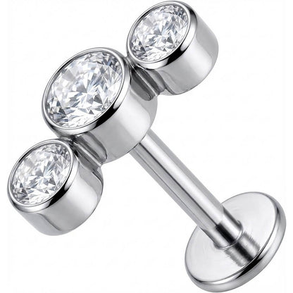 Titanium Labret Triple Bezel Crystal Arc Internally Threaded